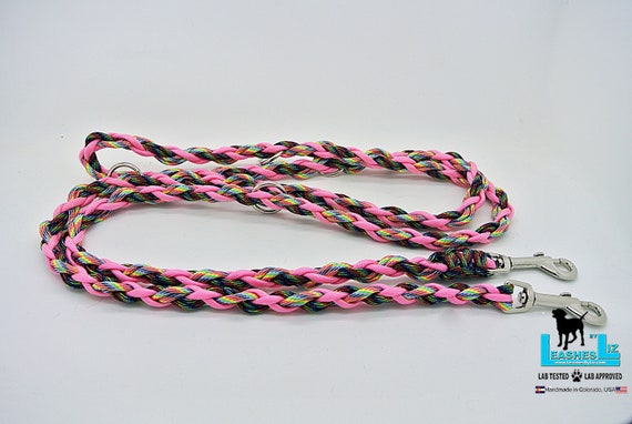 Paracord Multipurpose adjustable Small Dog Leash cosmic Rose Pink