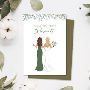 Editable Will You Be My Bridesmaid Card, Printable Greenery Template, Canva Template, Bridesmaid Proposal Card, Instant Download