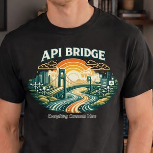 API Bridge Vintage Programmer Shirt | Software Engineer Gift | Retro Tech Travel Poster | Developer T-Shirt | Coding Art