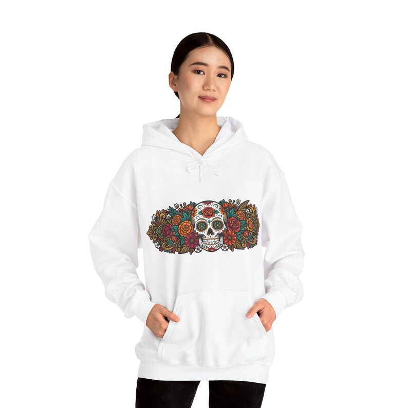 Skull With Flowers Day Of The Dead - Hoodie zdjęcie 6