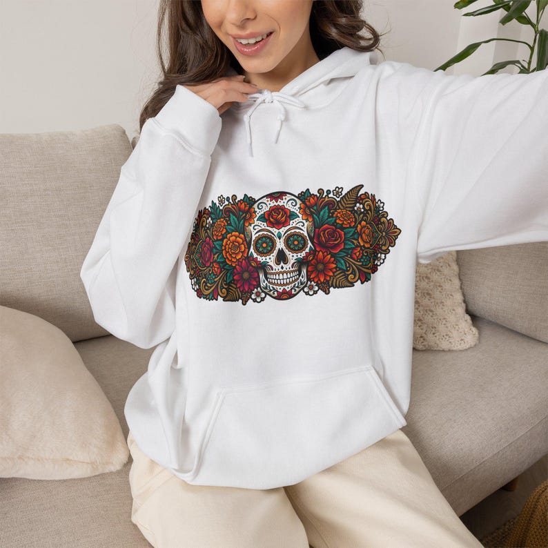 Skull With Flowers Day Of The Dead - Hoodie zdjęcie 5