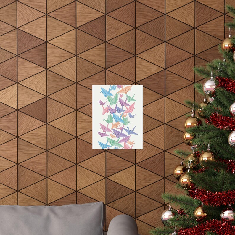 Origami Paper Crane Flock In Pastel - Poster Bild 4