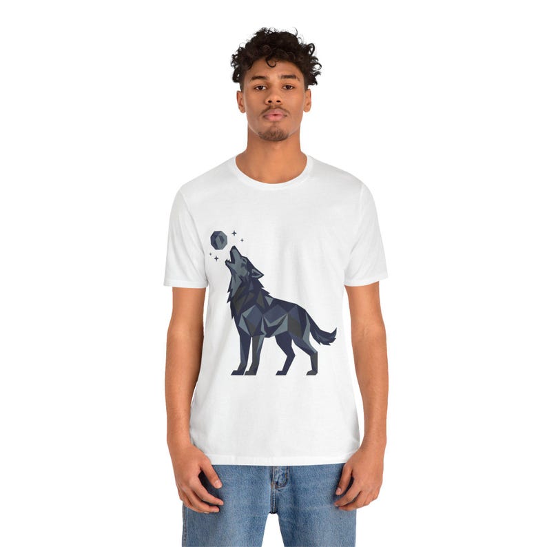 Minimalist Geometric Wolf Howling - Tshirt image 5