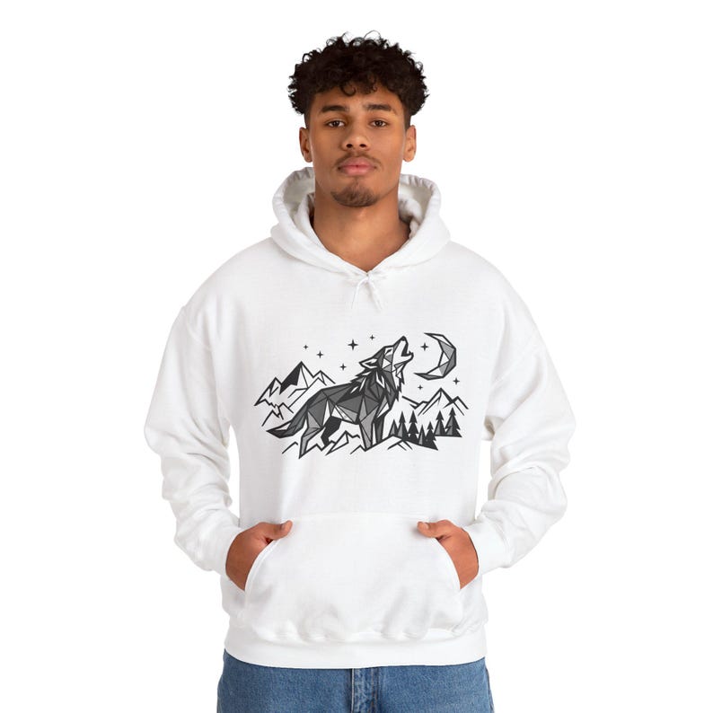 Minimalist Geometric Wolf Howling - Hoodie image 7