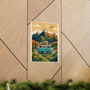 Vintage Travel Camper Van Mountains - Poster image 5