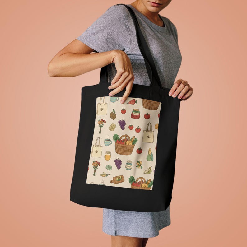 Farmers Market Tote Bag, Canvas Grocery Bag, Reusable Shopping Bag, Farmer Market Vibes, Vegetable Bag, Eco Friendly Tot image 4