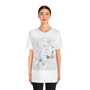 Origami Paper Crane Flock In Pastel - Tshirt 画像 4
