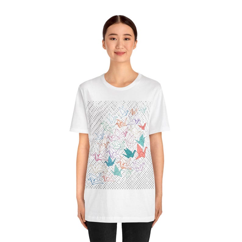 Origami Paper Crane Flock In Pastel - Tshirt 画像 4