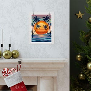 Retro Sunset Palm Tree Ocean - Poster image 7