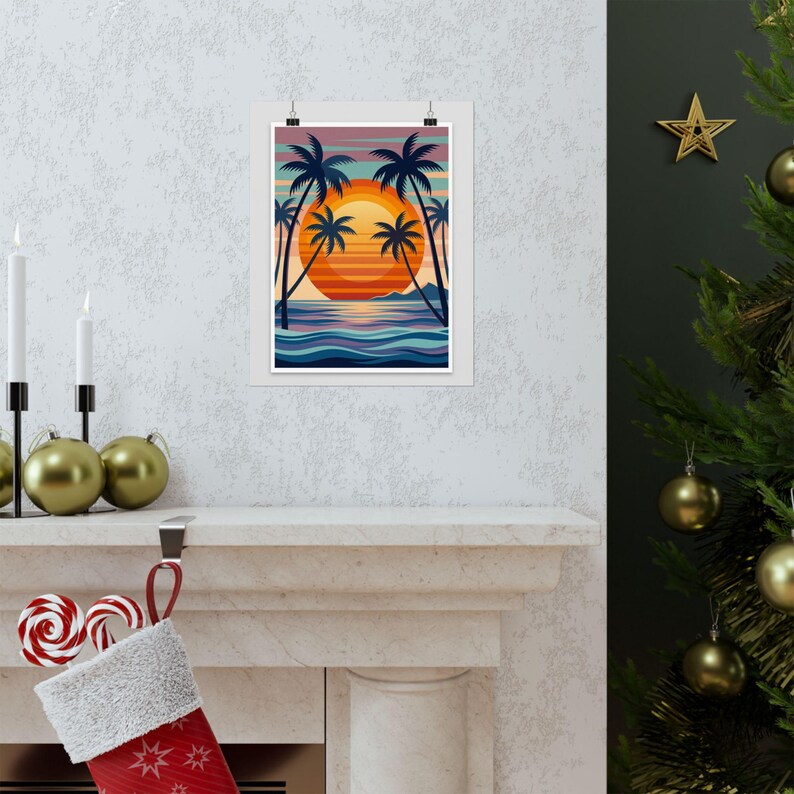 Retro Sunset Palm Tree Ocean - Poster image 7