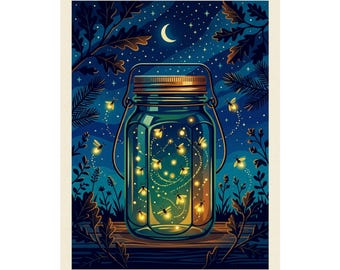 Mason Jar Fireflies Night - Poster