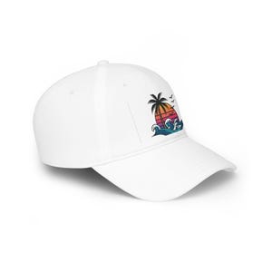 Palm Tree Sunset Baseball Cap, Ocean Waves Seagulls Beach Hat, Scenic Summer Dad Hat, Tropical Vacation Cap Bild 3