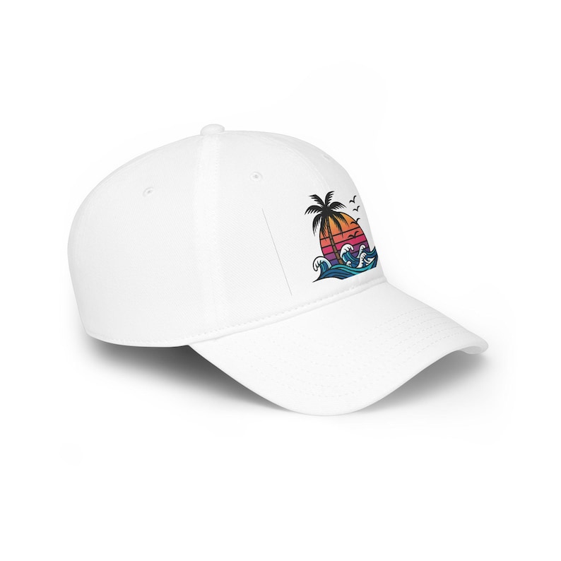 Palm Tree Sunset Baseball Cap, Ocean Waves Seagulls Beach Hat, Scenic Summer Dad Hat, Tropical Vacation Cap Bild 3