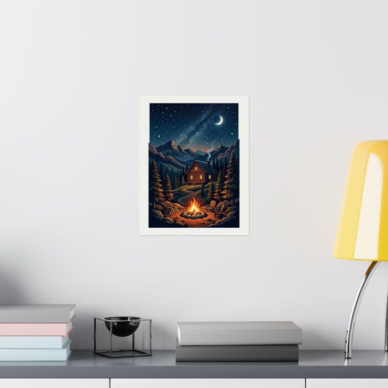Mountain Cabin Campfire Under Stars - Poster imagen 8