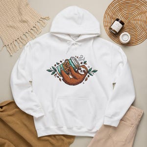 Cute Sloth Hanging On Coffee Cup - Hoodie zdjęcie 2