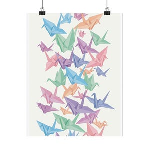 Origami Paper Crane Flock In Pastel - Poster Bild 1