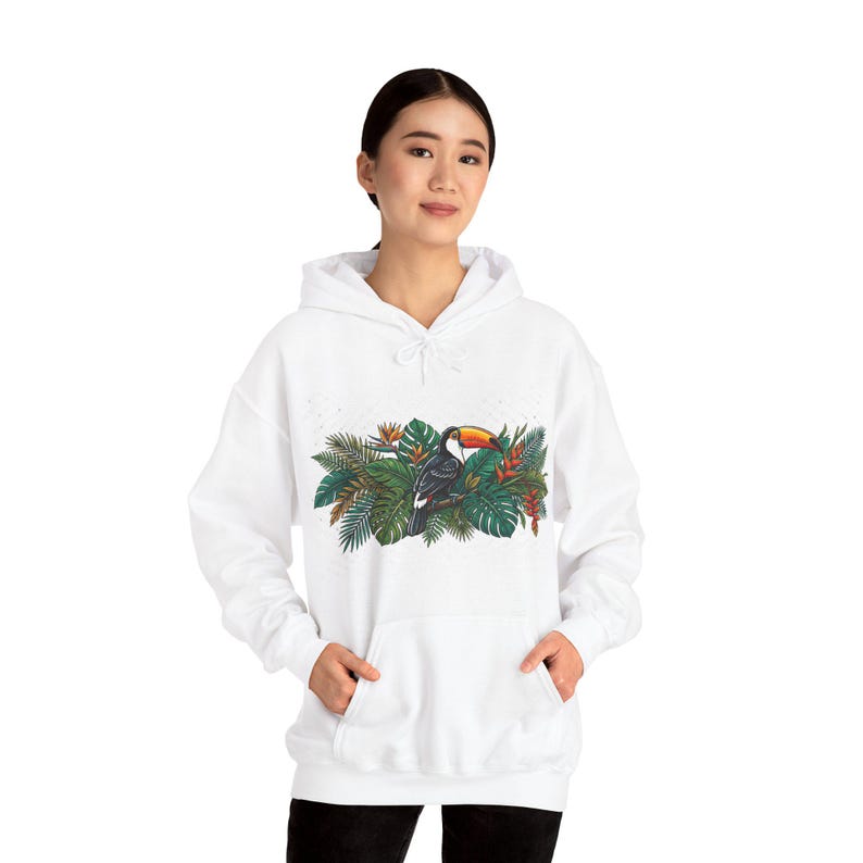 Jungle Toucan Among Tropical Leaves - Hoodie image 6