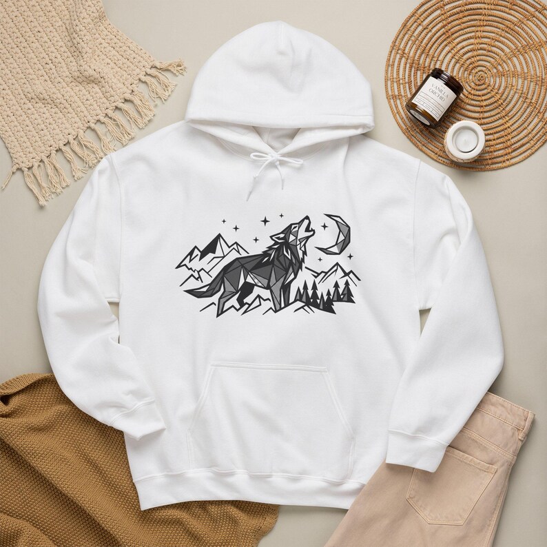 Minimalist Geometric Wolf Howling - Hoodie image 4
