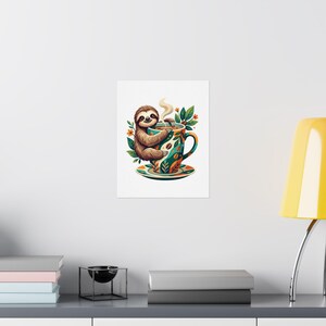 Cute Sloth Hanging On Coffee Cup - Poster zdjęcie 8
