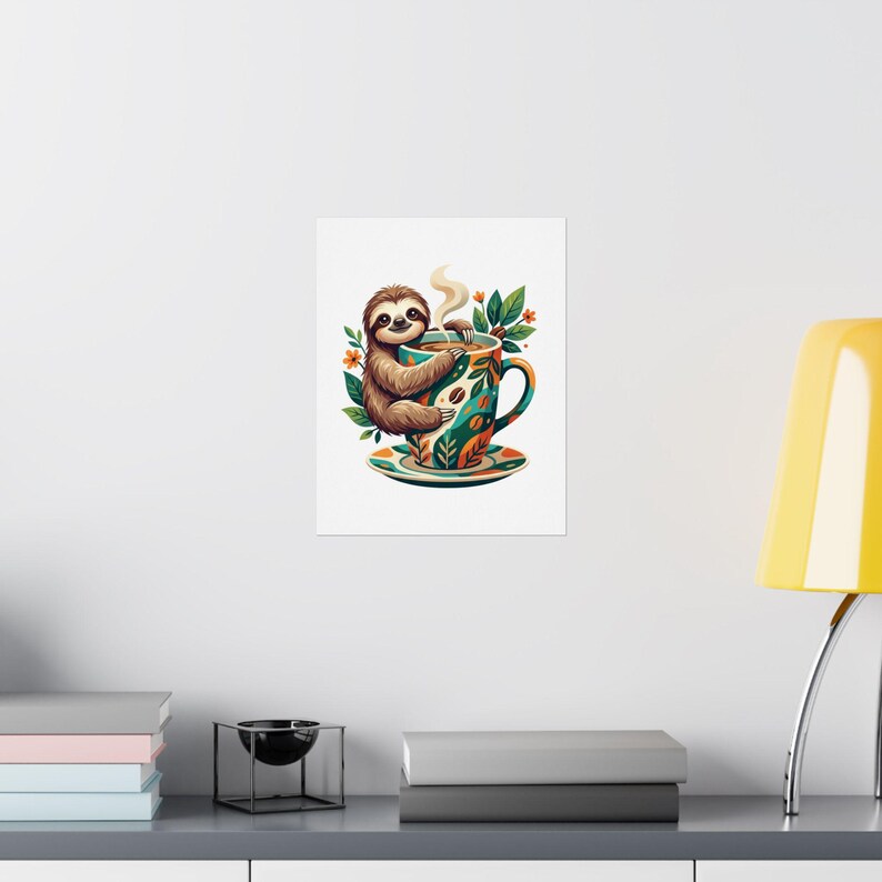 Cute Sloth Hanging On Coffee Cup - Poster zdjęcie 8
