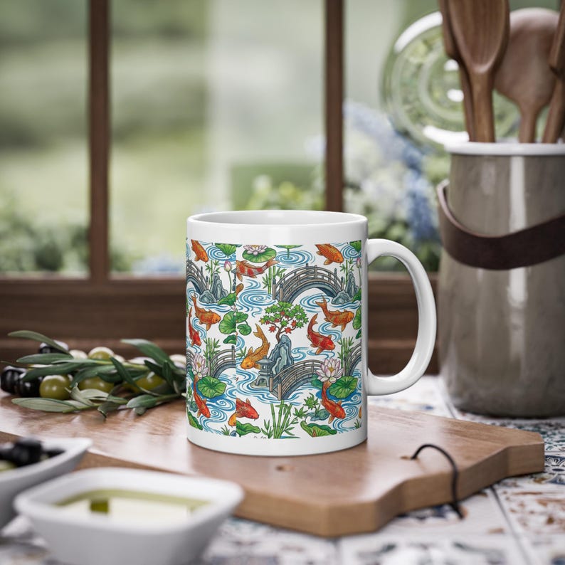 Koi Pond Japanese Garden Watercolor - Mug Bild 4