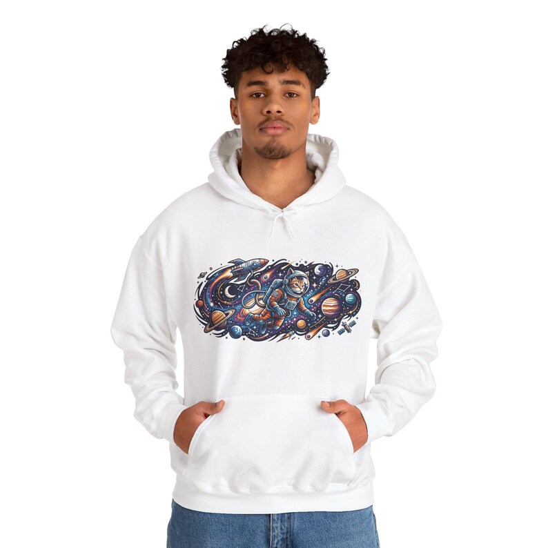 Cosmic Astronaut Cat Exploring Galaxies - Hoodie image 7