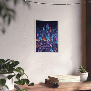 Cyberpunk Neon City Skyline At Night - Poster imagen 6