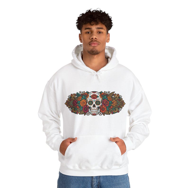 Skull With Flowers Day Of The Dead - Hoodie zdjęcie 7
