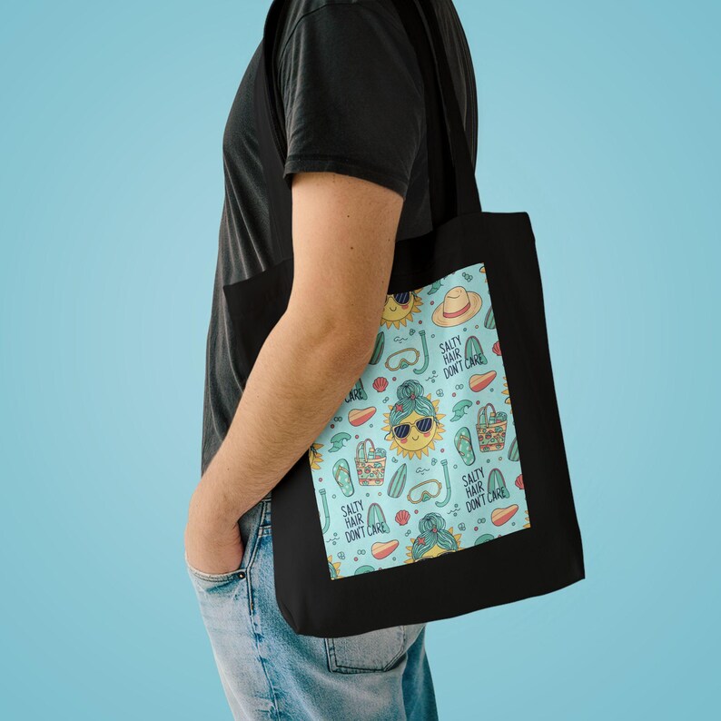 Salty Hair Don't Care Beach Tote Bag, Canvas Beach Bag, Summer Vacation Tote, Ocean Lover Gift afbeelding 3