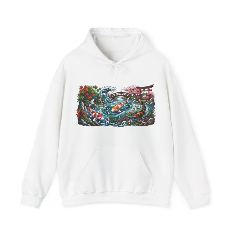 Koi Pond Japanese Garden Watercolor - Hoodie bild 1