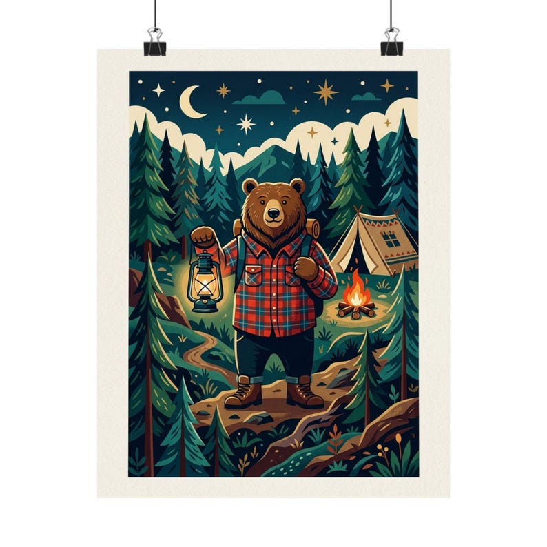 Camping Bear With Lantern - Poster image 1