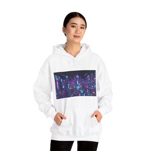 Cyberpunk Neon City Skyline At Night - Hoodie imagem 6