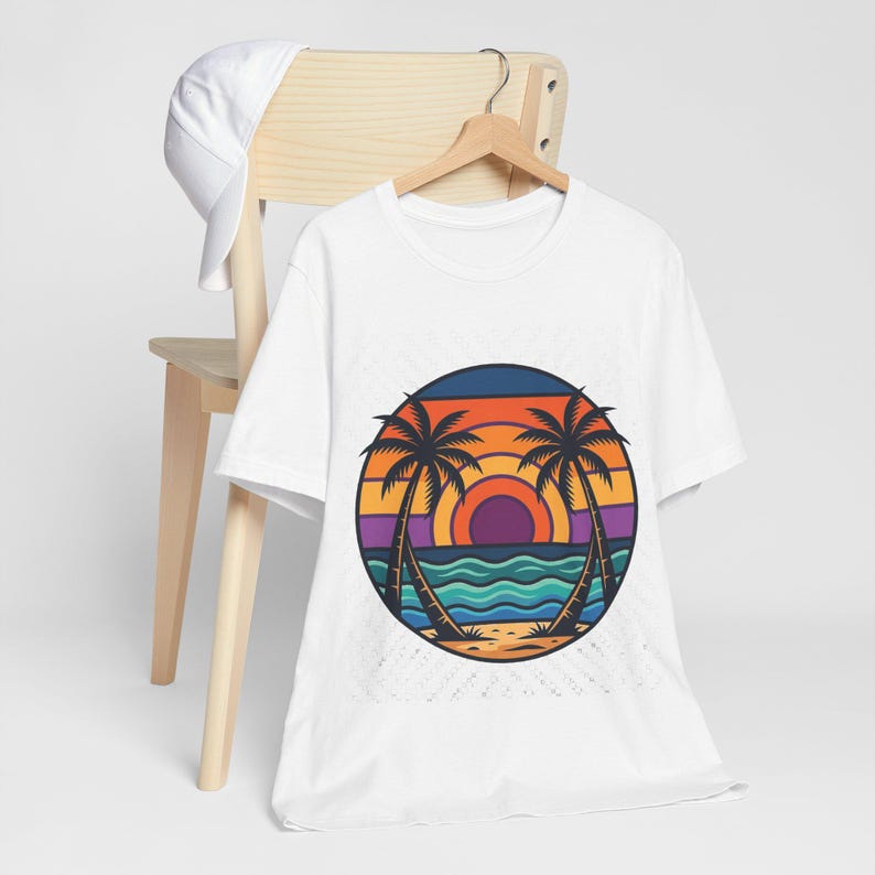 Retro Sunset Palm Tree Ocean - Tshirt image 3