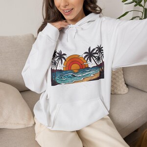 Retro Sunset Palm Tree Ocean - Hoodie 画像 5