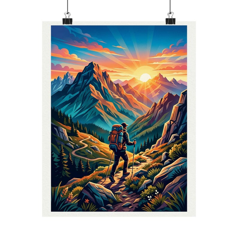 Mountain Sunrise Hiker - Poster Bild 1
