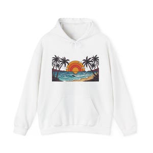 Retro Sunset Palm Tree Ocean - Hoodie 画像 1