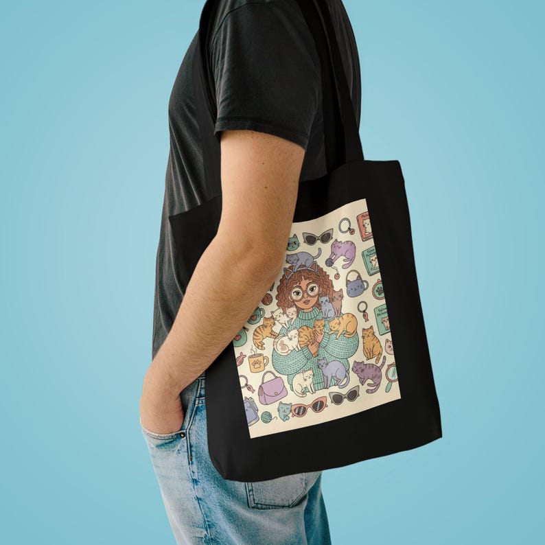 Crazy Cat Lady Tote Bag, Funny Cat Lover Gift, Cat Themed Canvas Bag, Cat Mom Purse, Kitten Accessories for Women image 3