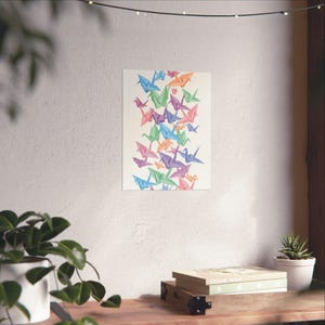 Origami Paper Crane Flock In Pastel - Poster Bild 6