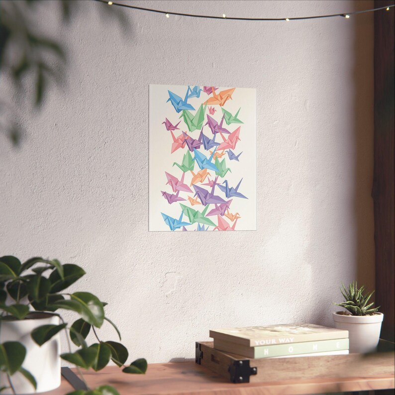 Origami Paper Crane Flock In Pastel - Poster Bild 6