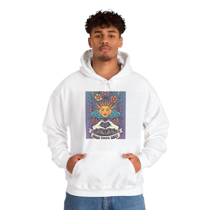 Good Vibes Only Hoodie | Streetwear Aesthetic Sweatshirt | Positive Energy Graphic Pullover | 90s Vintage Style Unisex image 4