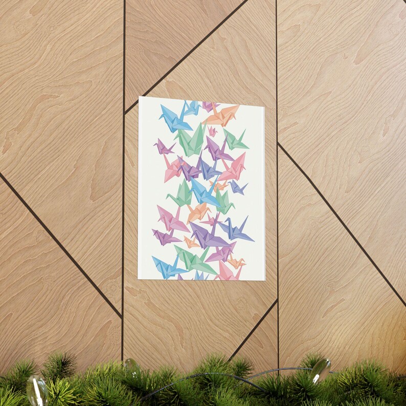 Origami Paper Crane Flock In Pastel - Poster Bild 5
