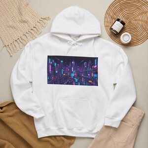 Cyberpunk Neon City Skyline At Night - Hoodie imagem 4