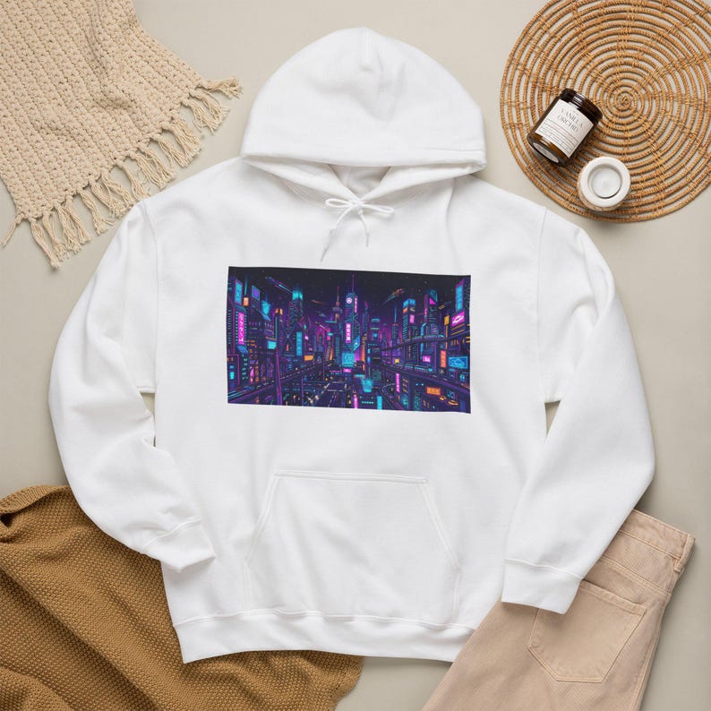 Cyberpunk Neon City Skyline At Night - Hoodie imagem 4