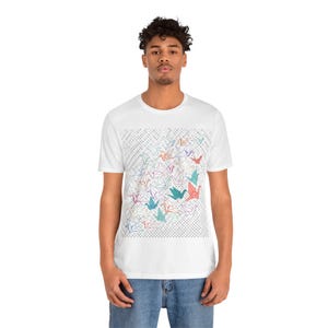 Origami Paper Crane Flock In Pastel - Tshirt 画像 5