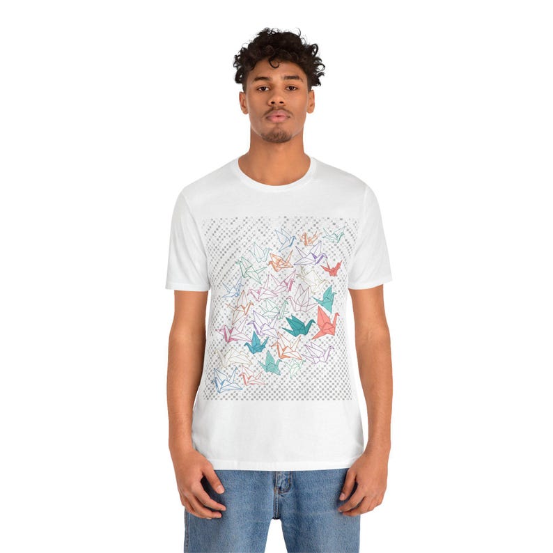Origami Paper Crane Flock In Pastel - Tshirt 画像 5