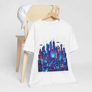 Cyberpunk Neon City Skyline At Night - Tshirt Bild 3