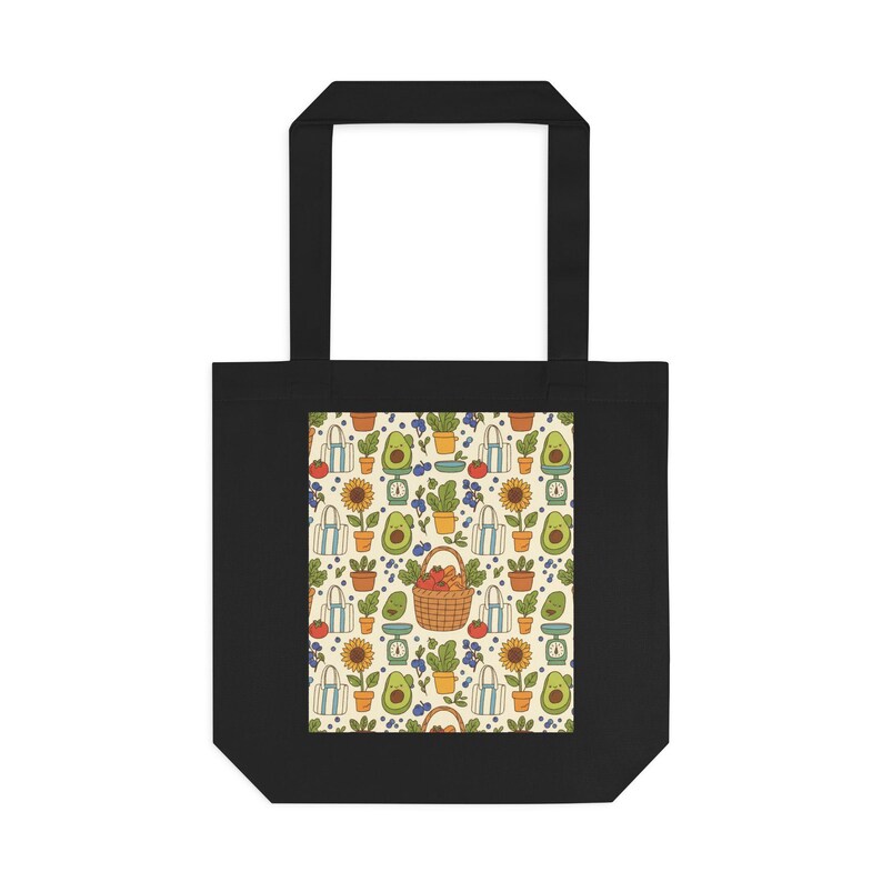 Farmers Market Tote Bag, Canvas Grocery Bag, Reusable Shopping Bag, Farmer Market Vibes, Eco Friendly Produce Bag, Veget image 1