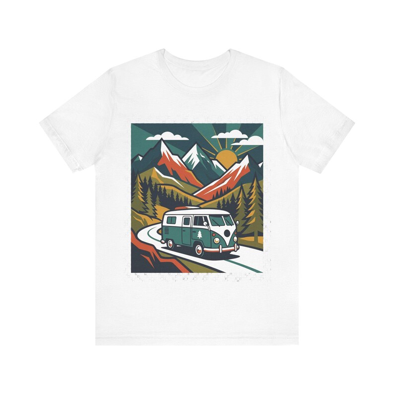 Vintage Travel Camper Van Mountains - Tshirt zdjęcie 1