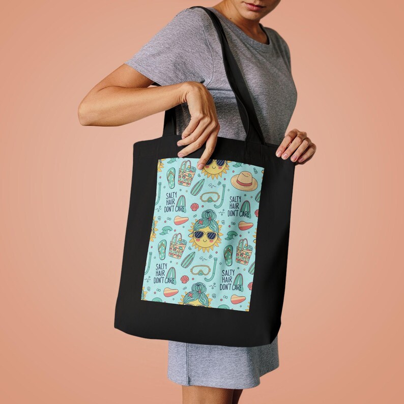 Salty Hair Don't Care Beach Tote Bag, Canvas Beach Bag, Summer Vacation Tote, Ocean Lover Gift afbeelding 4