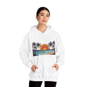Retro Sunset Palm Tree Ocean - Hoodie 画像 6